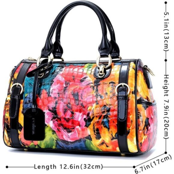 ⚡Women Doodle Genuine Leather Tote Handbag Clutch Purse Crossbody Bag - Picture 3 of 9